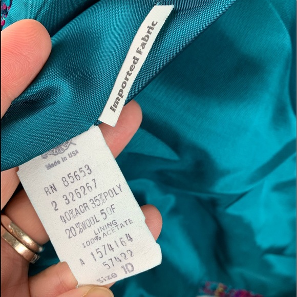 VINTAGE KORET Blazer 1980s Plaid Design Turquoise & Pink - Picture 5 of 7